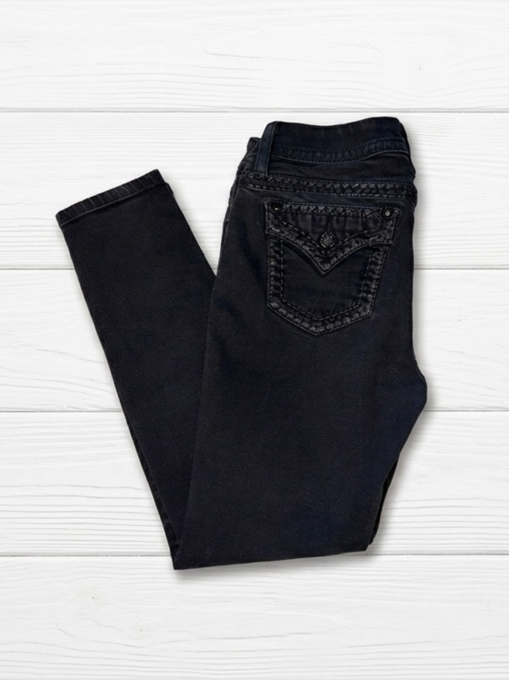 Miss Me Easy Skinny Jeans 28 Black Flap Pocket Studded Ankle Denim E14ES317S